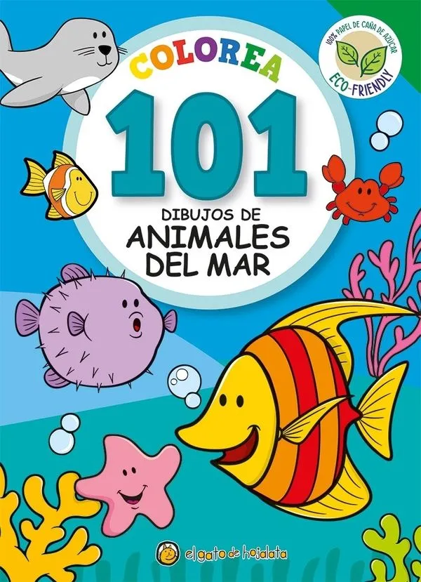 Portada: COLOREA 101 DIBUJOS DE ANIMALES DEL MAR