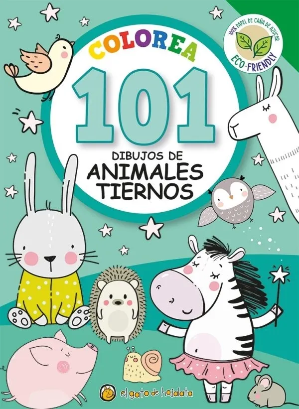 Portada: COLOREA 101 DIBUJOS DE ANIMALES TIERNOS