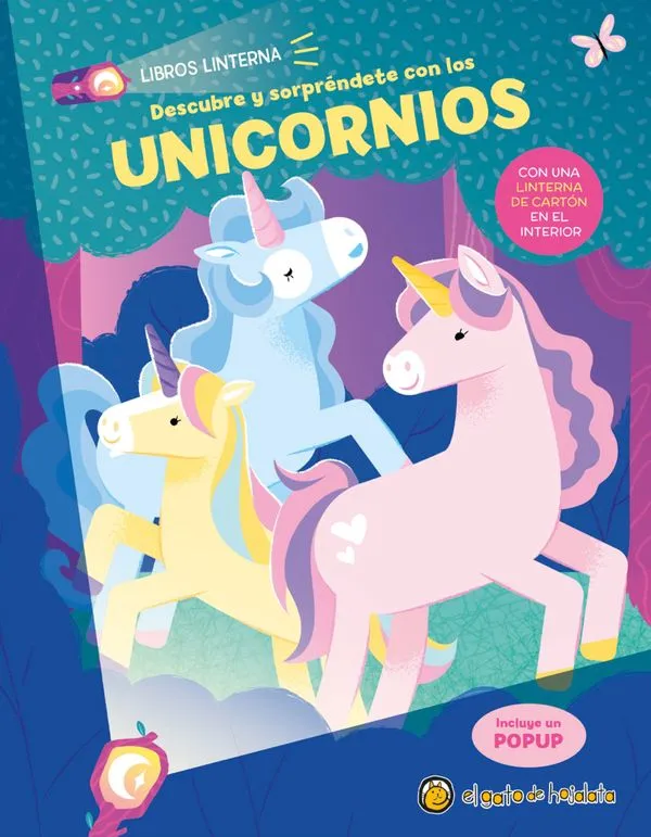 Portada: UNICORNIOS, DESCUBRE Y SORPRENDETE- LIBRO LINTERNA
